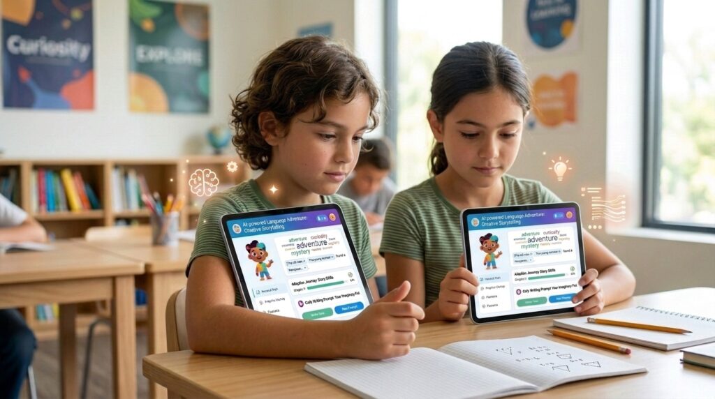 Estudante aprendendo com tutor de IA na educação personalizada
