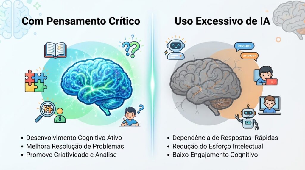 Comparação do desenvolvimento cognitivo infantil com e sem uso excessivo de IA
