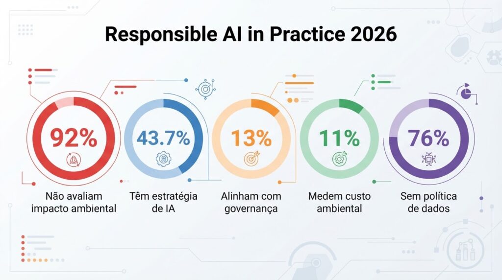 Estatísticas do relatório Responsible AI in Practice 2026 sobre falta de avaliação ambiental em empresas de IA