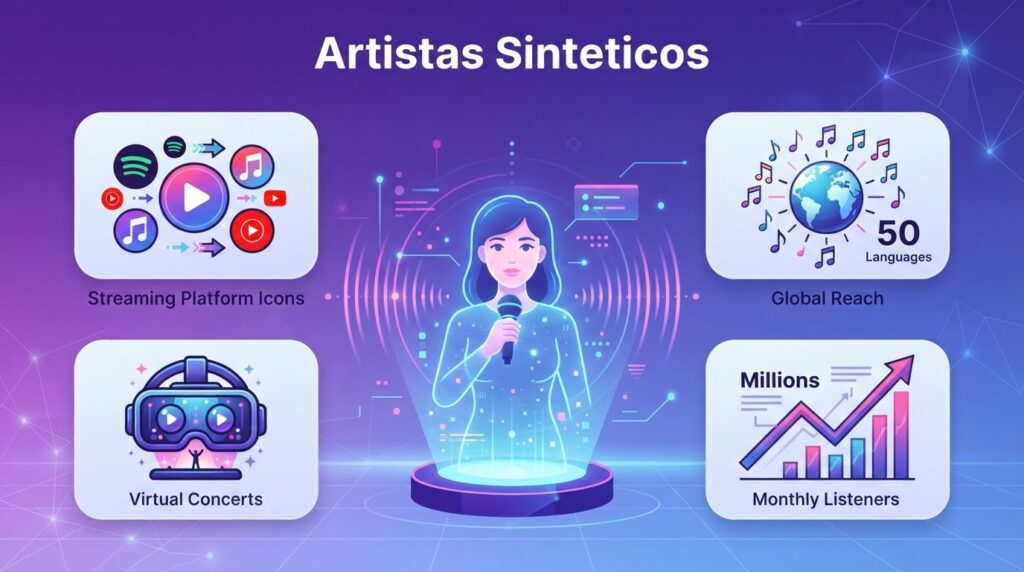 Artista sintético digital gerado por IA em plataforma de streaming com milhões de ouvintes mensais