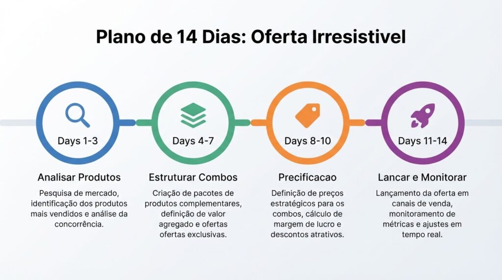 Cronograma de 14 dias para implementar ofertas irresistíveis com combos de produtos e precificação psicológica